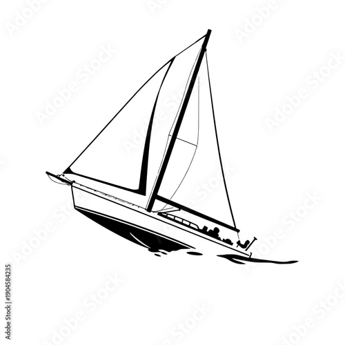 Racing Sailboat Heeling Silhouette Image