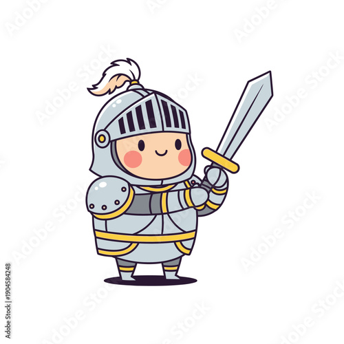 Cute Cartoon Knight with Sword, Children's Illustration, Fantasy Character