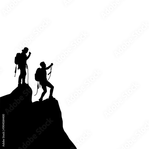 Rock Climber Silhouette Belaying Partner