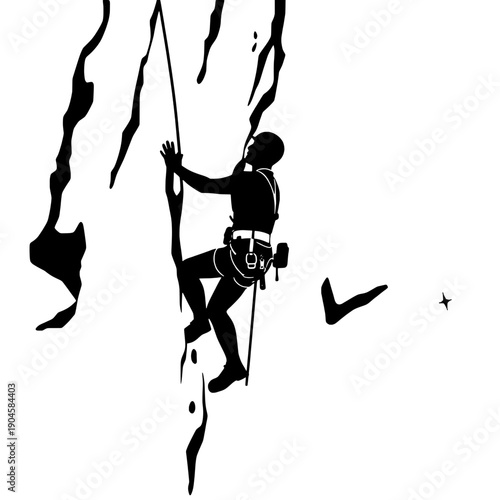 Rock Climber Silhouette Ascending Mountain