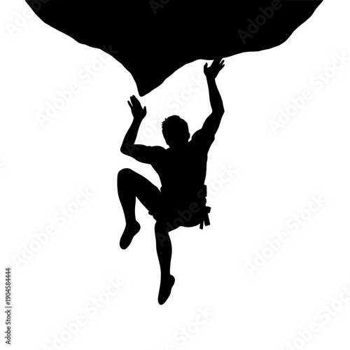 Rock Climber Silhouette Facing Down from Overhang