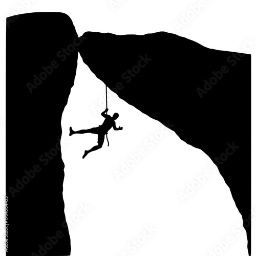 Rock Climber Silhouette: Falling From Cliff