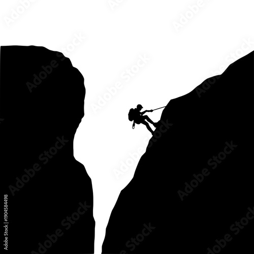 Rock Climber silhouette, wide angle view