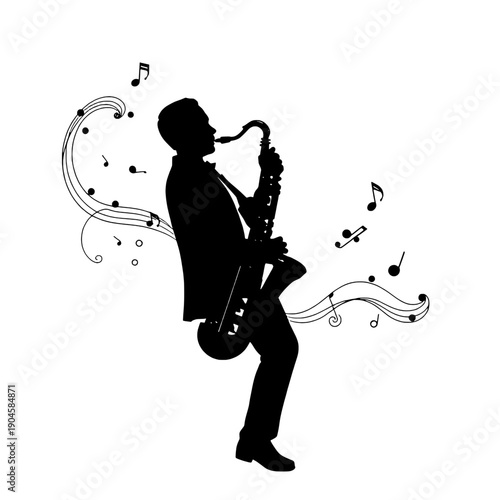 Saxophone Silhouette with Music Notes