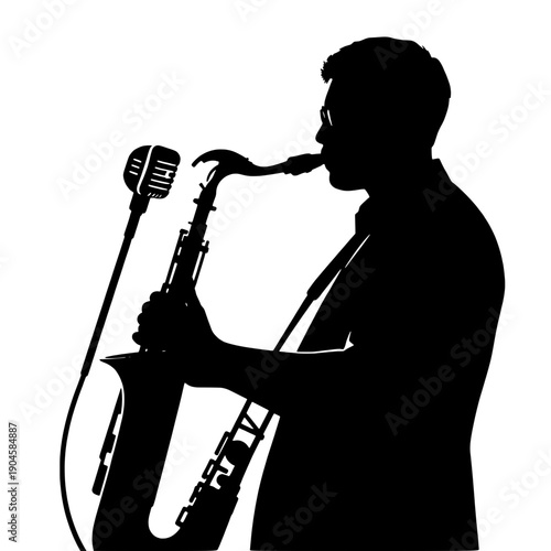 Saxophonist Silhouette with Retro Microphone