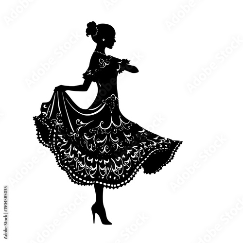 Silhouette profile of flamenco dancer, dress detail