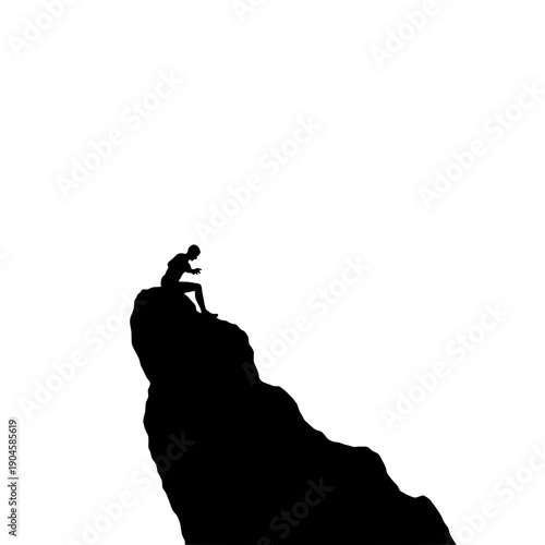 Solo Rock Climber on Overhang Silhouette