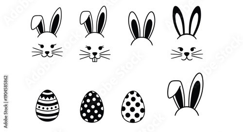 Easter day typography and bunny egg illustrations
