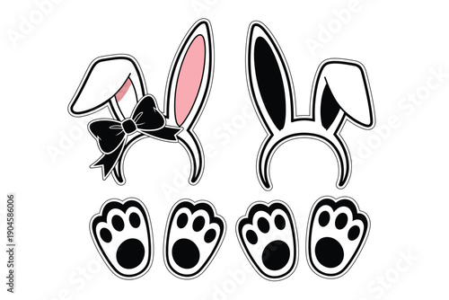 Easter day typography bunny ears and paw print accessories