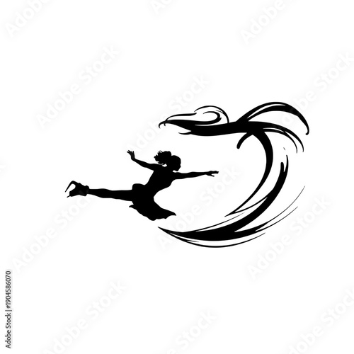 Ice Skater Fluid Spiral Silhouette