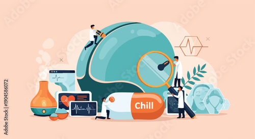 Healthcare Innovation. Medical Research. Science Illustration. Flat Design. Digital Health.