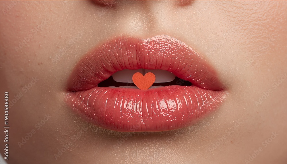 Fototapeta premium Feeling of love, closeup lips with heart