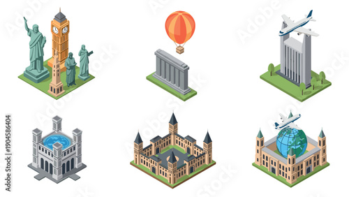 Iconic landmarks and transportation in isometric design