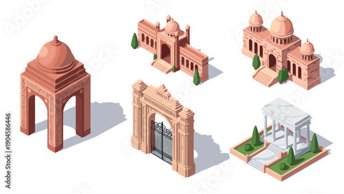 Iconic architectural landmarks of india in isometric design