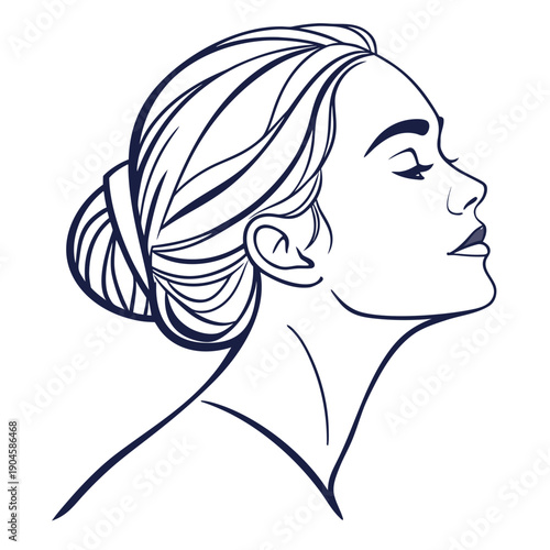Elegant woman profile line art vector illustration