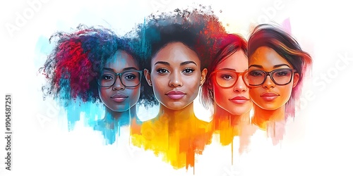 Wallpaper Mural Diverse Women Faces Portraying Unity Strength With Vibrant Abstract Paint Strokes Torontodigital.ca