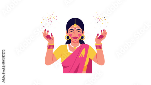 Smiling woman in traditional indian attire celebrating