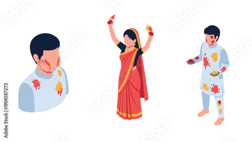 Vibrant celebration of indian festival with traditional attire and colorful festivities