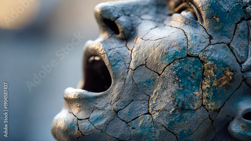 Cracked Face of Anguish: Sculpture Expresses Grief and Emotional Distress