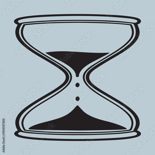 Black hourglass with sand falling on gray background Keywords: hourglass, sand, time, timer
