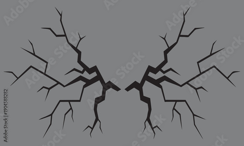 Symmetrical black cracks on gray background Keywords: crack, fracture, break, split, damage