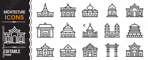 Landmark and Structural Outline Icons Set