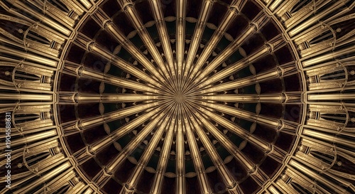 Detailed Ornate Golden Ceiling Dome with Radial Pattern