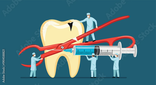Dental Care Team Fixing Large Tooth. Dental Surgery. Tooth Repair.