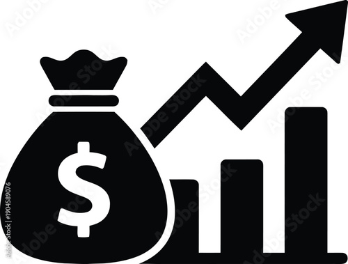 Long‑Term Investment Silhouette | Money Bag and Growth Chart Vector Icon