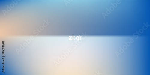 Abstract seaside. Ocean landscape vector texture. Aesthetic blue and beige gradient background. Blurred sea wave pattern. Sun, clouds, rays. Ocean breeze wide banner