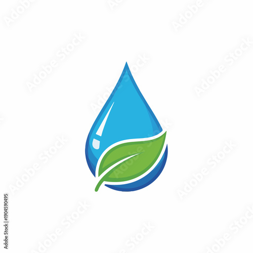 A stylized illustration featuring a water droplet and a green leaf