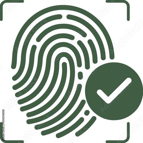 Green Fingerprint Verified Icon with Checkmark for Successful Authentication