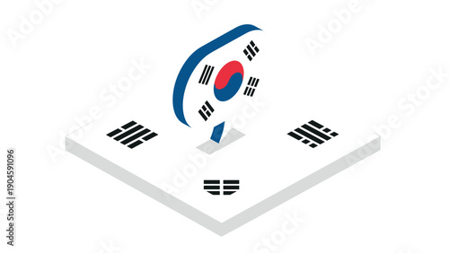 Isometric south korea flag icon with 3d design and geometric elements