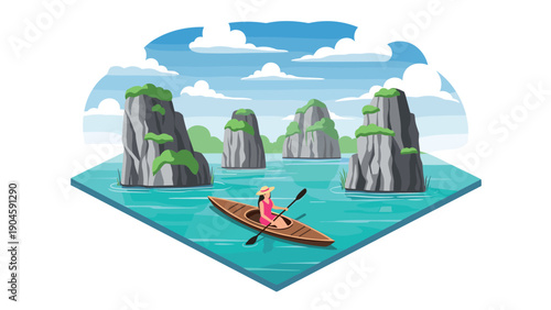 Scenic adventure: kayaking amidst majestic limestone islands and crystal waters