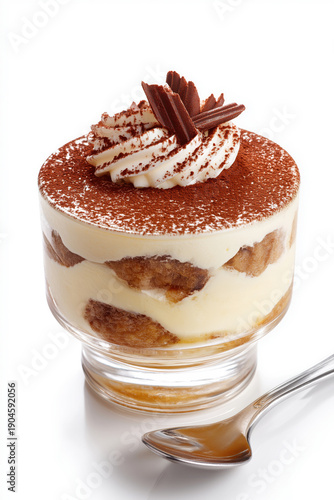 tiramisu portion, classic italian dessert, isolated on white background 