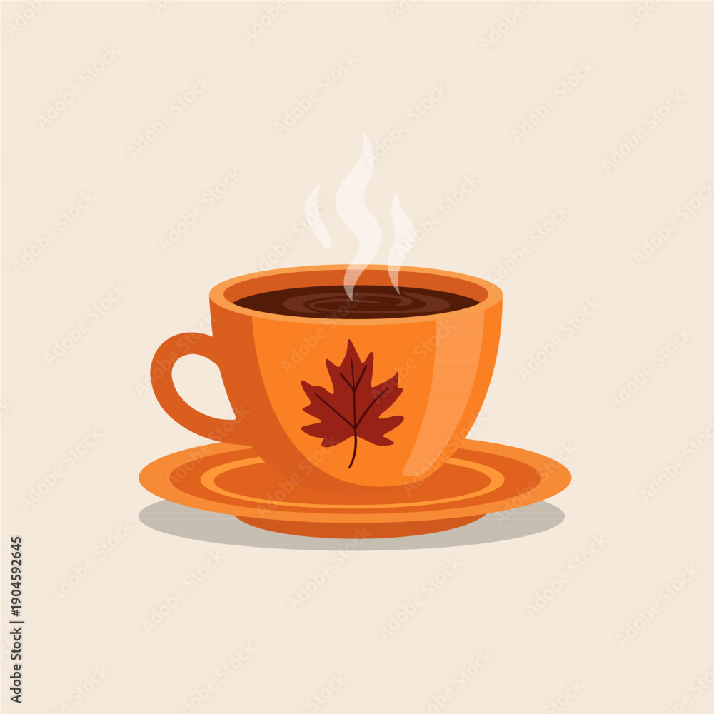 Obraz premium Autumn Coffee and Hot Chocolate Vector Illustration with Fall Leaves and Acorns.