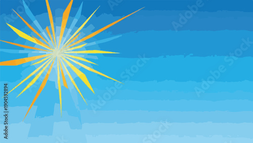 A stylized sky featuring bright sun rays emanating outward