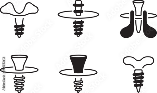 Dental Implant and Tooth Root Line art Icons Set, Dentistry and Oral Care Vector Symbols