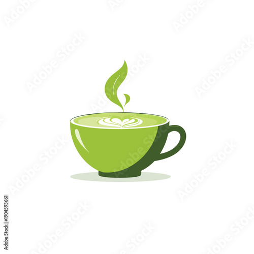 Green Tea Cup Illustration Flat Vector Design