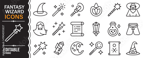 Minimal Fantasy Wizard Line Icons Collection
