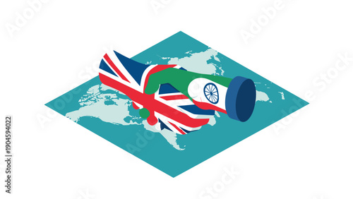 Uk india partnership: global cooperation handshake on world map