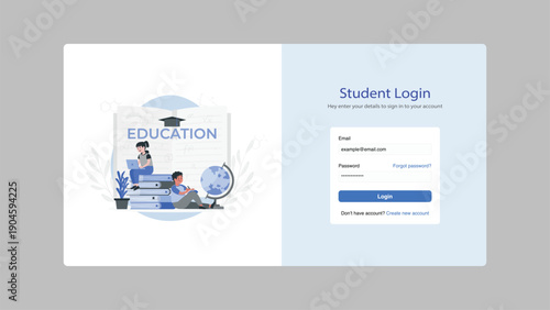 Student Login Page UI Illustration Set for Education Apps and Portals