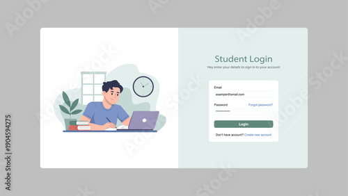 Student Login Page UI Illustration Set for Education Apps and Portals