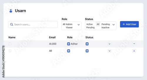 User Management Interface - Admin Dashboard with Roles and Status