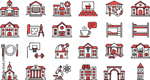 Collection of Various House and Building Icons.