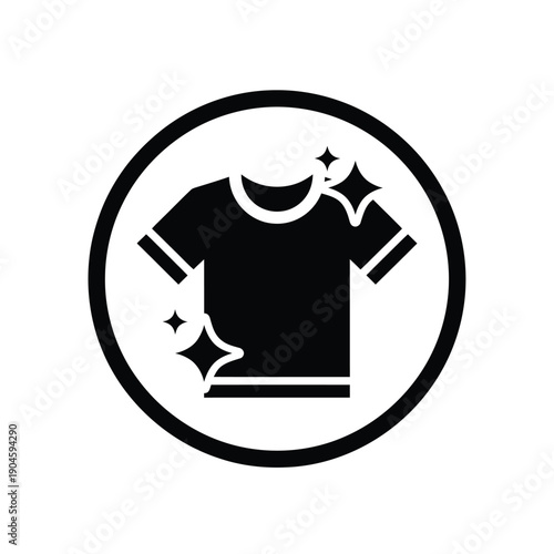 Black t shirt icon with sparkles for laundry or cleaning service symbol