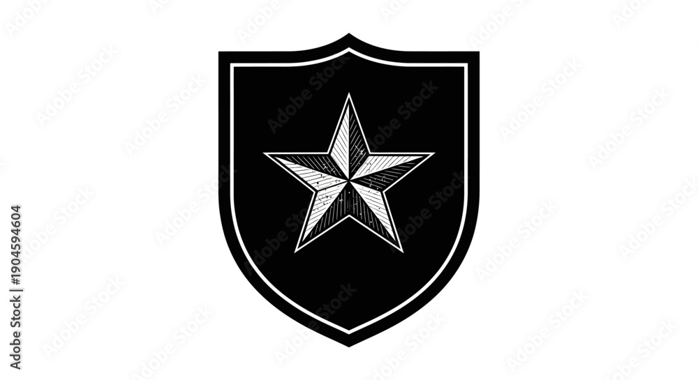 Fototapeta premium Black Shield with White Star Emblem.