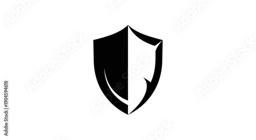 Black and White Shield Icon Illustration.