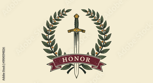 Sword with Laurel Wreath and Honor Banner.