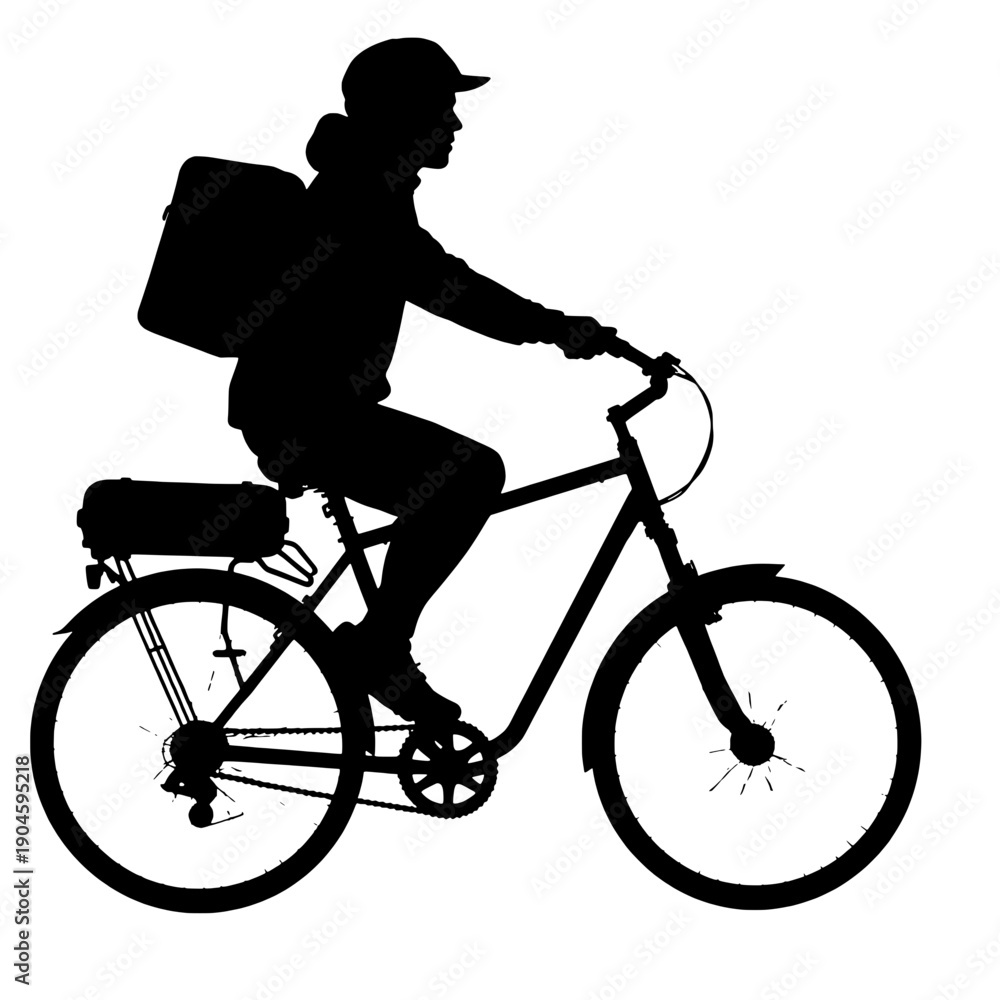 Fototapeta premium Bicycle Messenger Carrying Insulated Bag Silhouette